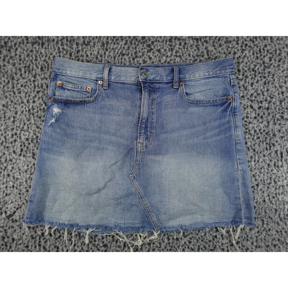 Gap‎ Denim Skirt Womens 32/14 Blue Good Raw Hem Distressed Mini Skirt 9049